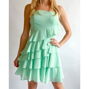 LAVENDER BROWN Aaligah Mini Ruffled Spaghetti Strap Dress In Mint SZ  Medium NEW